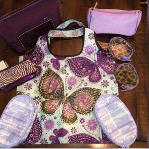 Lot of 8 purple bags of various shapes and sizes. New.